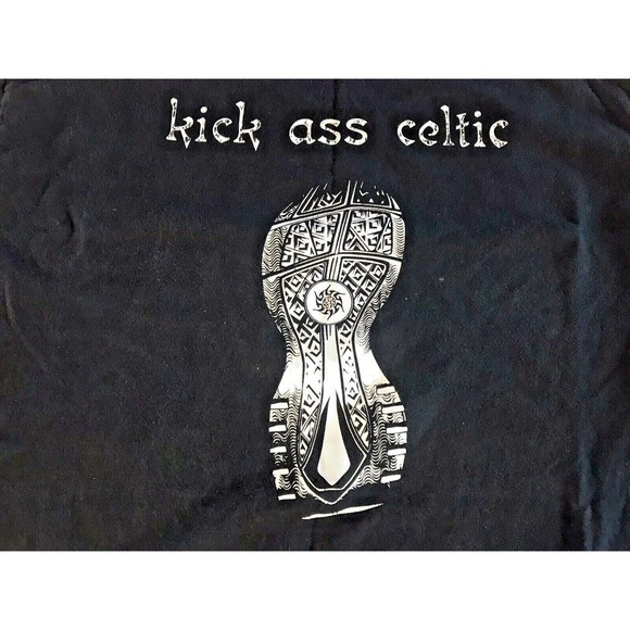 Kick Ass Celtic T-Shirt Size Large L Black Irish St Patricks Boot Print Graphic - Picture 2 of 8